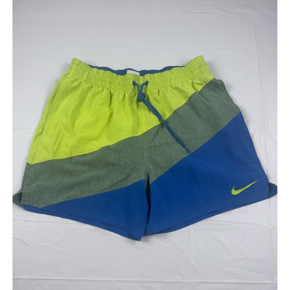Nike Mens Swim Trunks Medium Neon Green Blue Grey Board‎ Shorts 5 Inseam